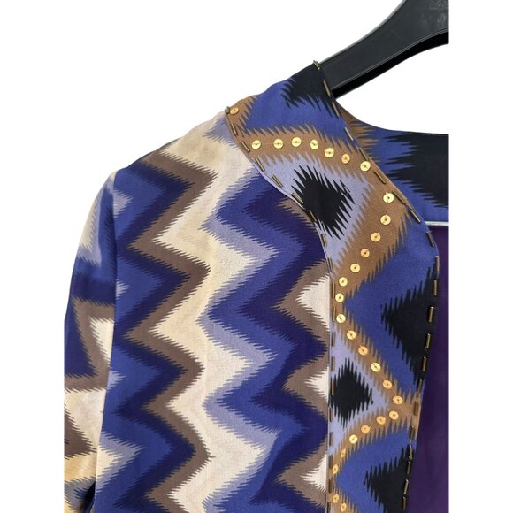 Chico's Artisan Duster Cardigan 2 Zigzag Aztec Print Beaded Statement Open L 14 - Picture 4 of 9